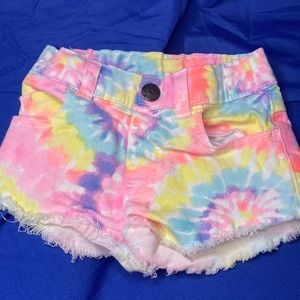 Multicolored Tie Dye Distressed jean shorts